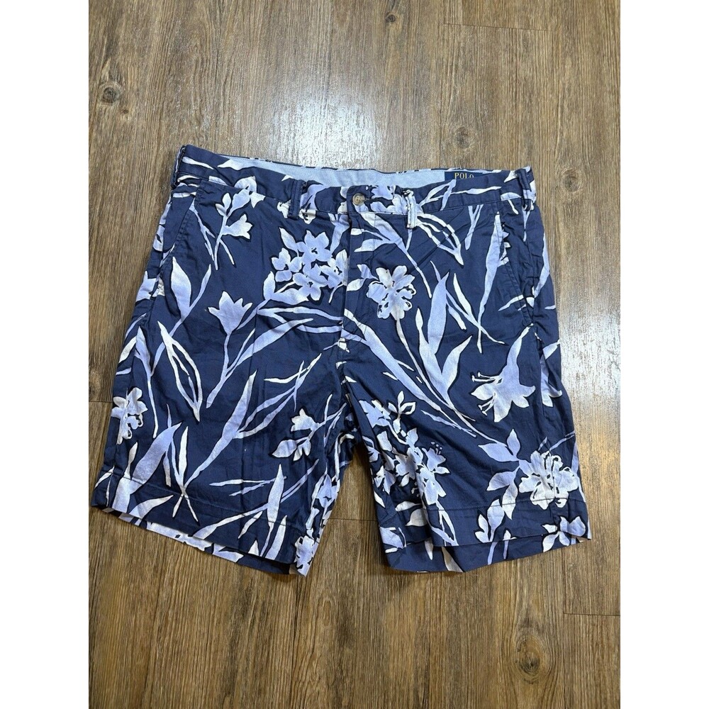 Polo Ralph Lauren Shorts Mens 36 Blue Floral Stretch Straight Fit Chino Preppy